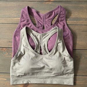 NWOT Fit Collective Pair of Racerback Sports Bras in Plum and Taupe, Medium